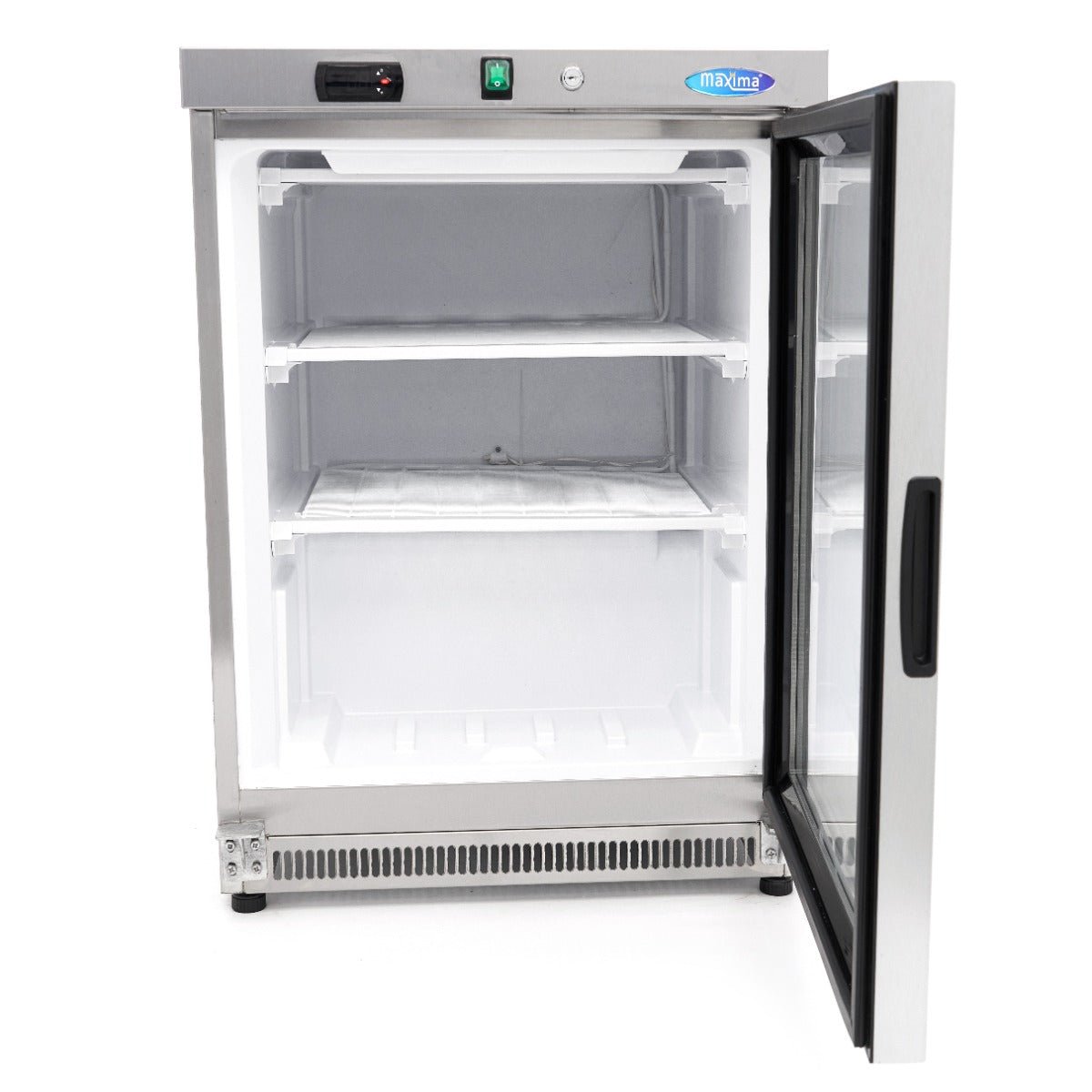 Maxima Mini Freezer 200L with Glass Door - 2 Fixed Shelves - Stainless Steel - RVSVoordeel