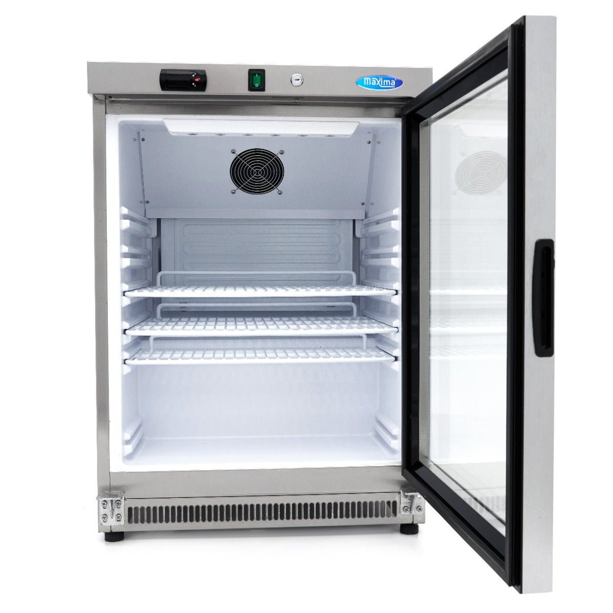 Maxima Mini Fridge 200L with Glass Door - 3 Adjustable Shelves - Stainless Steel - RVSVoordeel