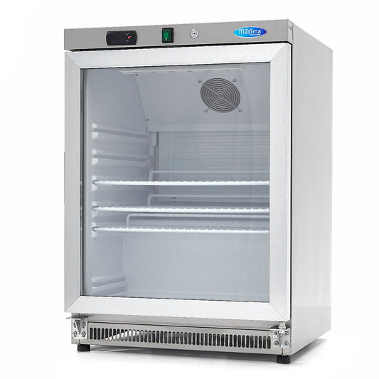 Maxima Mini Fridge 200L with Glass Door - 3 Adjustable Shelves - Stainless Steel - RVSVoordeel