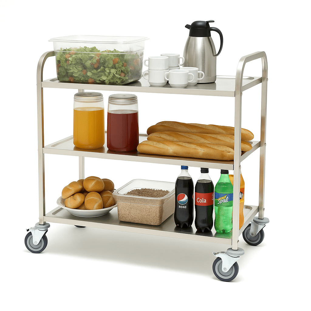 Maxima Stainless Steel Serving Trolley - 3 Shelves - RVSVoordeel