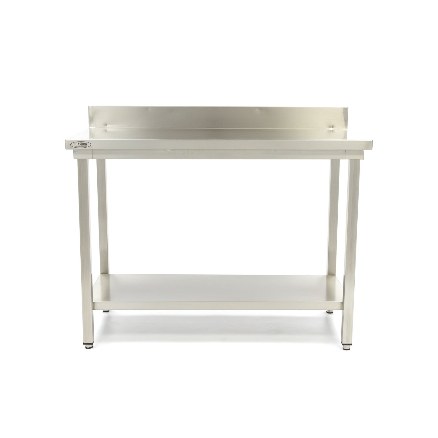 Maxima Stainless Steel Table 70cm depth - Adjustable Height - with Backsplash and Storage Shelf - RVSVoordeel