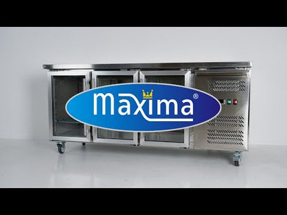 Maxima Counter Fridge 180cm Width on Wheels - 3 Glass Doors - 3 Adjustable Shelves (GN)