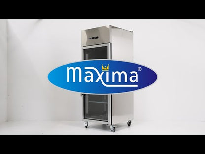 Maxima Fridge 700L with Glass door - 3 Adjustable Shelves (2/1 GN) - on Wheels - Stainless Steel