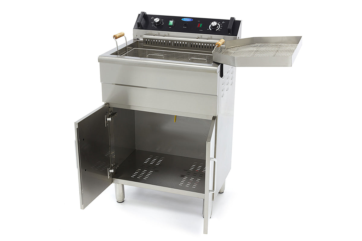 Maxima Frituurpan - 30 L - 1 Mand - met Tapkraan en Opbergruimte - 400V