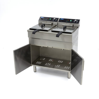 Maxima Frituurpan - 2x 16 L - 2 Manden - met Tapkraan en Opbergruimte - 400V