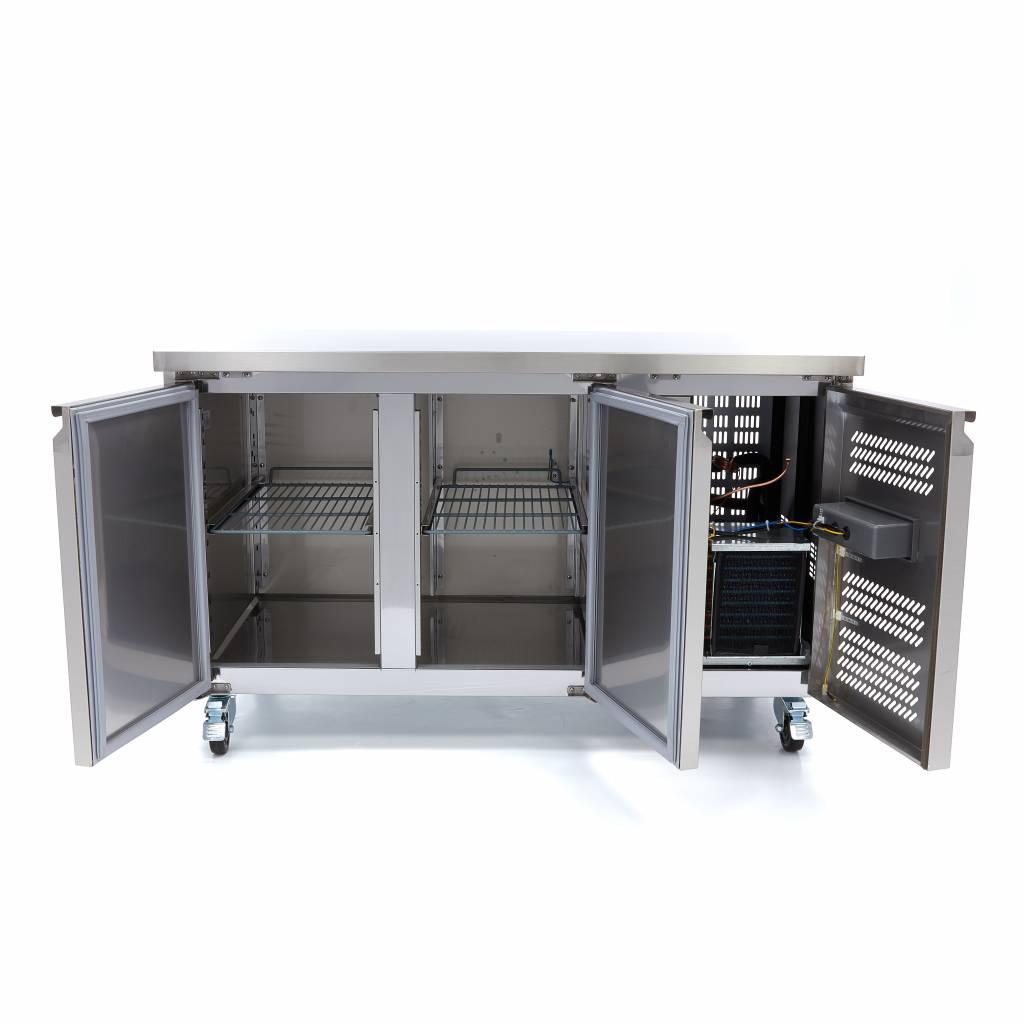 Maxima Counter Fridge 136cm Width on Wheels - 2 Doors - 2 Adjustable Shelves (GN)