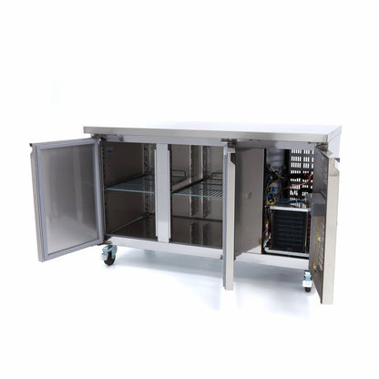 Maxima Counter Fridge 136cm Width on Wheels - 2 Doors - 2 Adjustable Shelves (GN)